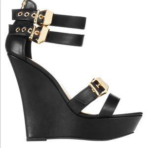 Gold Buckle Platform Wedge Sandals